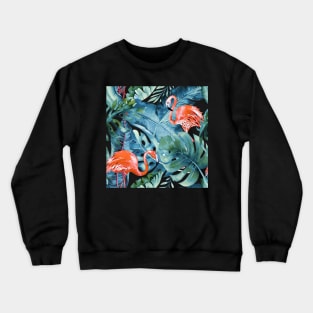 Pink Flamingos Dusty Teal Tropical Foliage Crewneck Sweatshirt